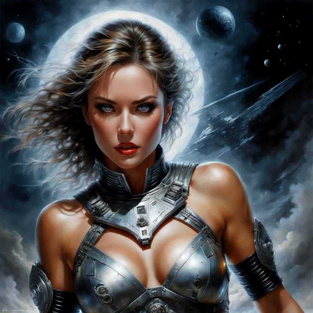 Sci-Fi Seductress: Realistic Oil Painting of a Mature Woman