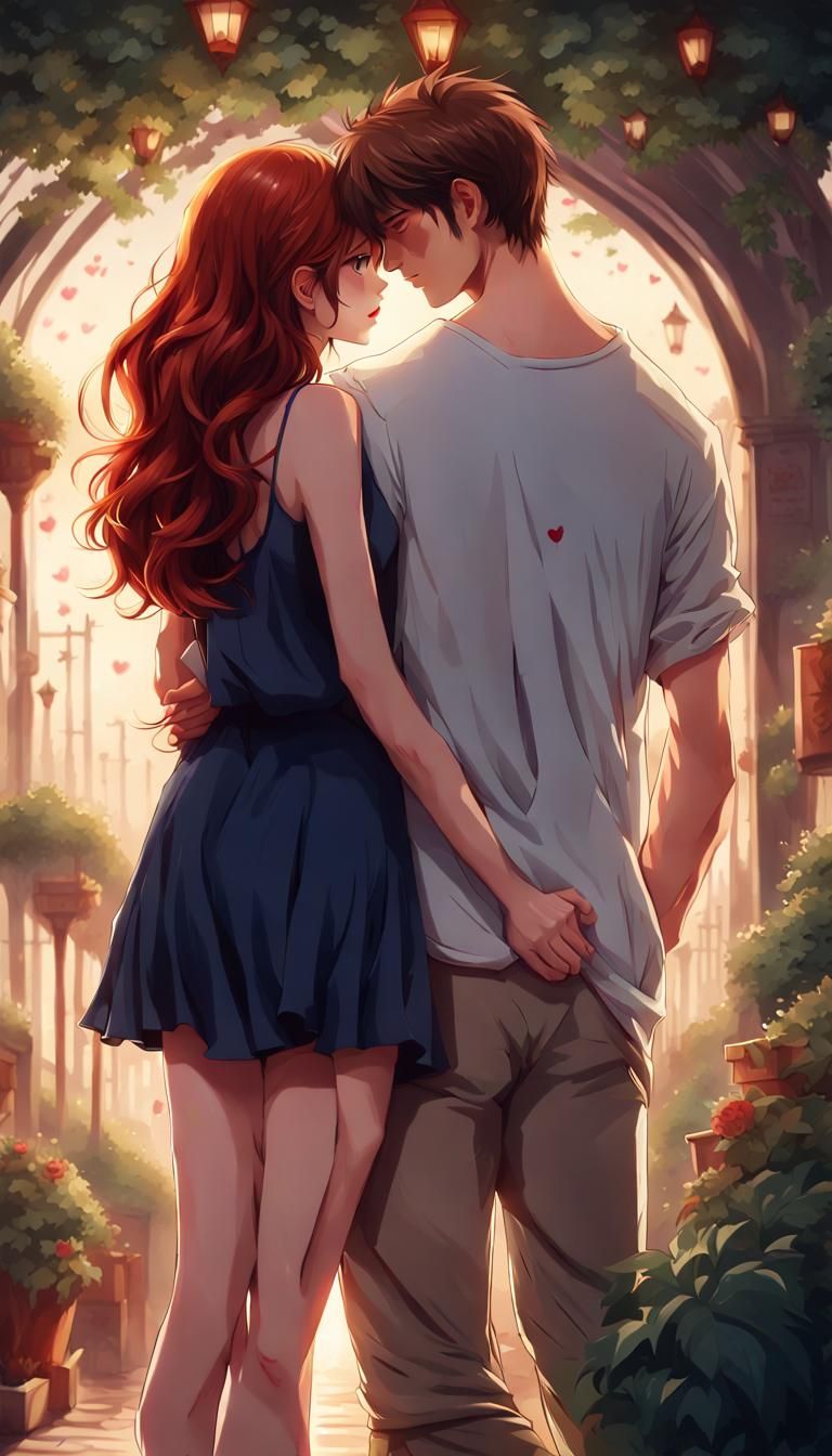 A very beautiful young couple, 25 years old, girl with aubur...