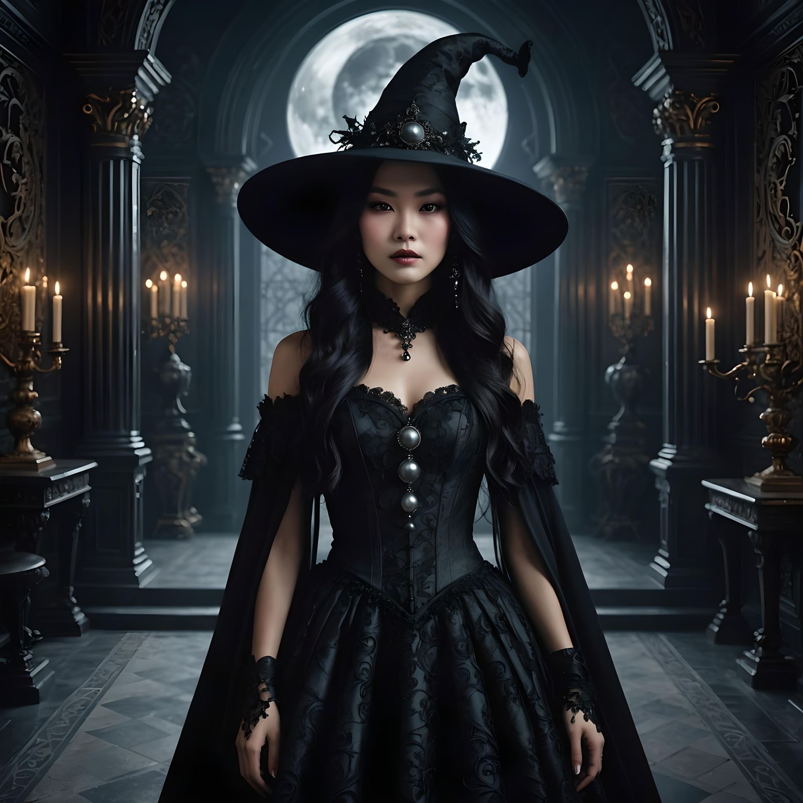 Enchanting Asian Witch in Gothic Attire