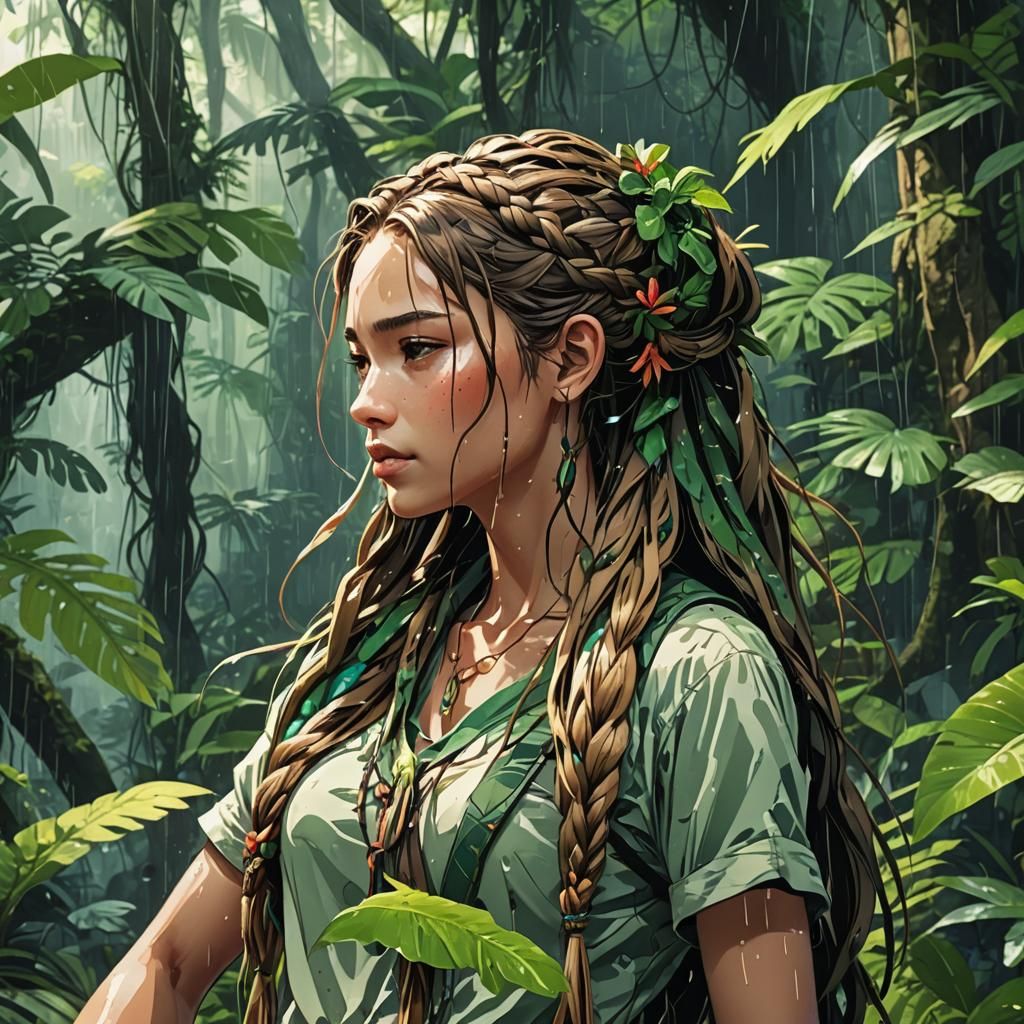 Rainforest Anime Girl in Studio Trigger Style