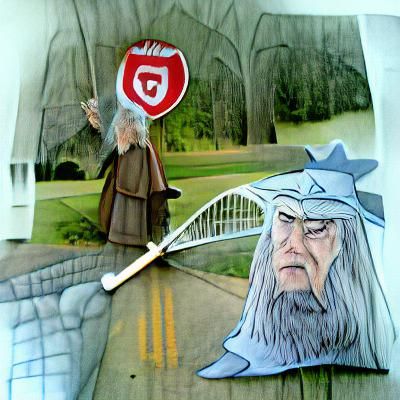 Angry Gandalf Political Cartoon With Sword and Sign