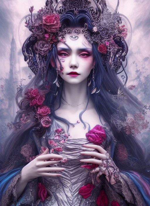 Elegant Vampire in Rococo Dress, Hyperdetailed Fantasy Art