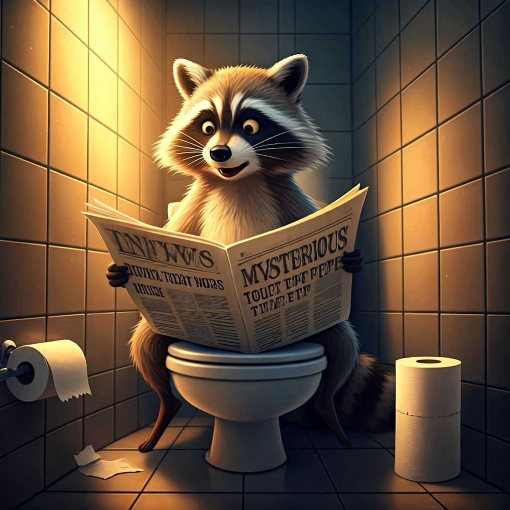 Amused Raccoon Reads Toilet Paper Theft News