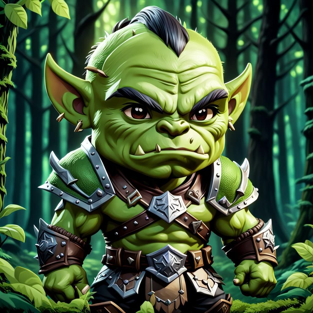 Cute Chibi Orc Warrior in Forest, 8K