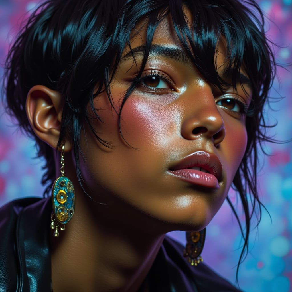 Expressive Emopunk Woman with Asymmetric Haircut