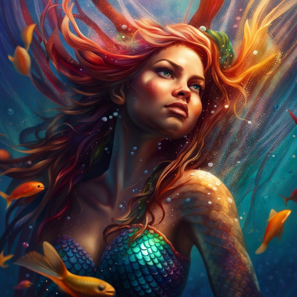 Beautiful Mermaid in Hyperrealistic Splash Art