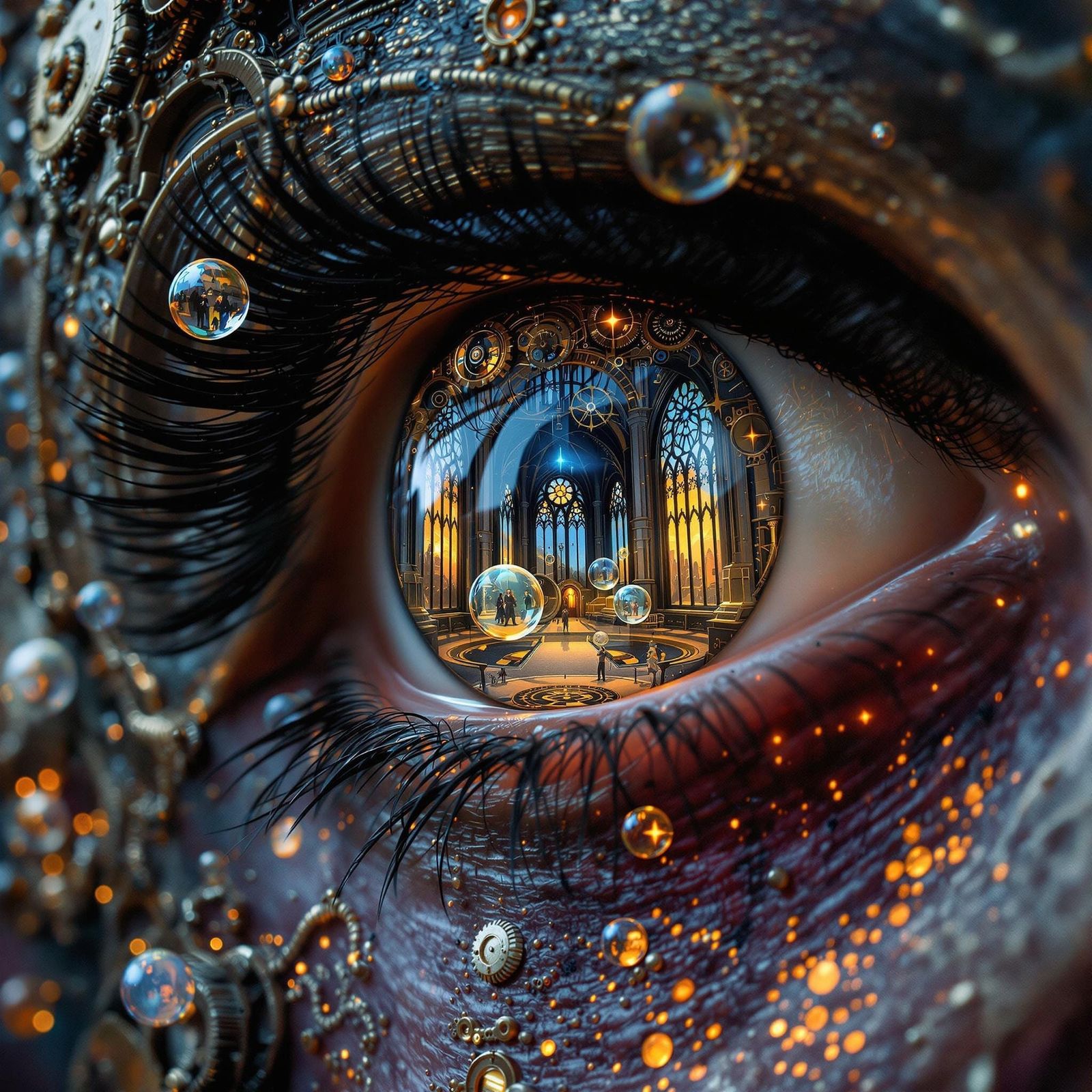 Steampunk Jester's Eye: Clockwork and Gothic Reflection