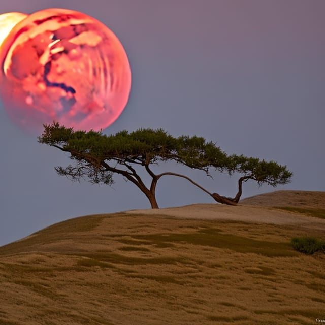 Dramatic Blood Moon Rising in the Night Sky