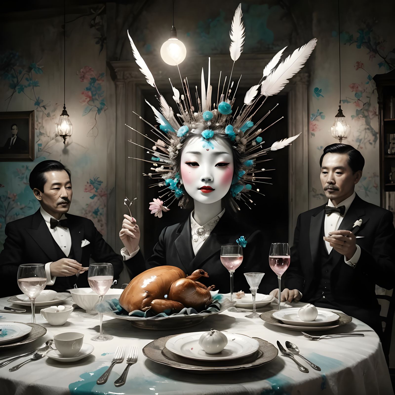 Convulsive Heart: Sumi-e Ink Art in 50s Style