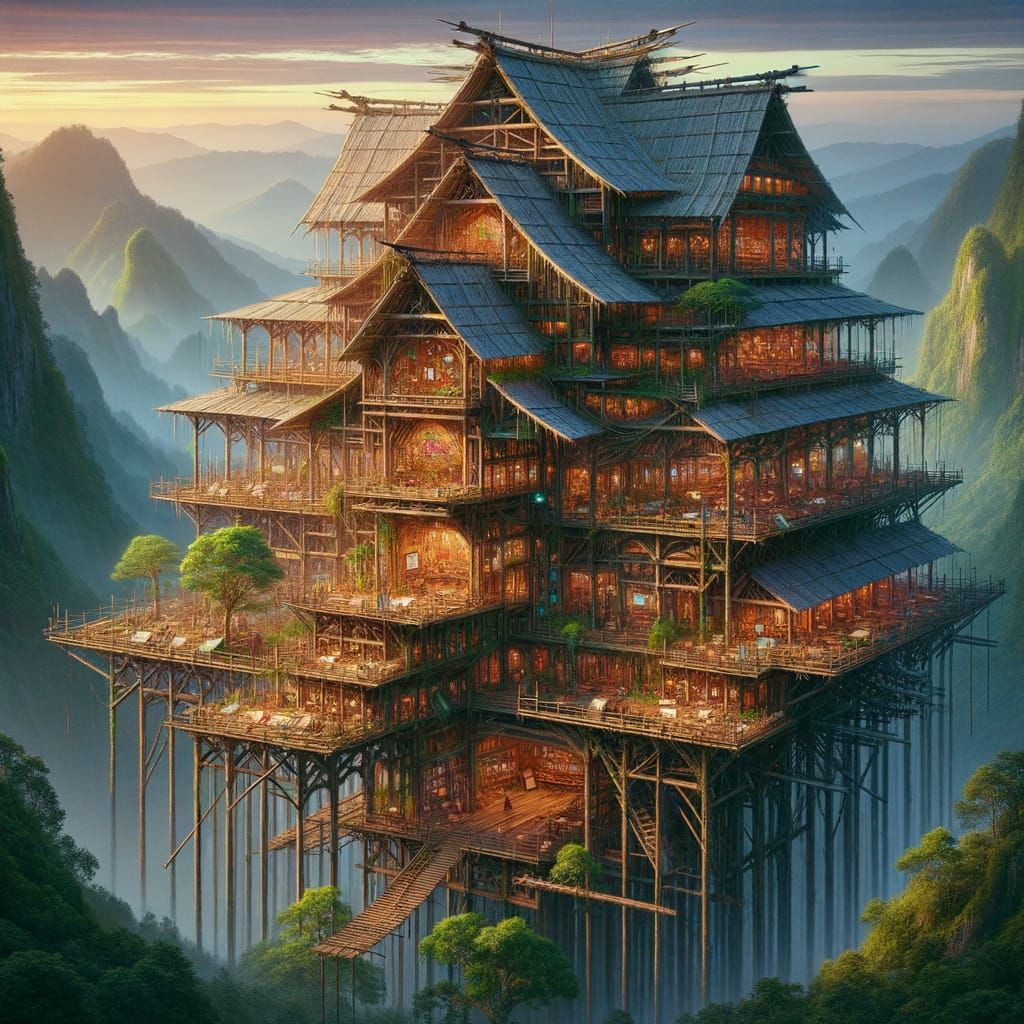 Mountain Artist Studio in Matte Painting Style