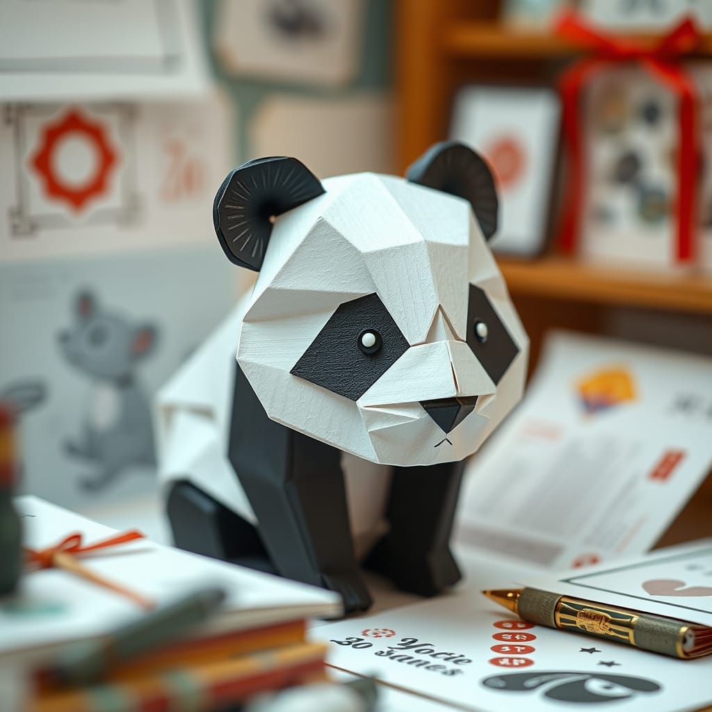 Origami Panda Papercraft in Soft Focus