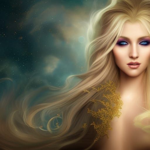 Blonde Woman Shimmering with Stars: Fantasy Art