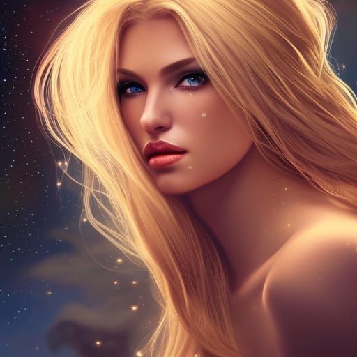 Golden-Eyed Woman with Flowing Hair in Fantasy Art