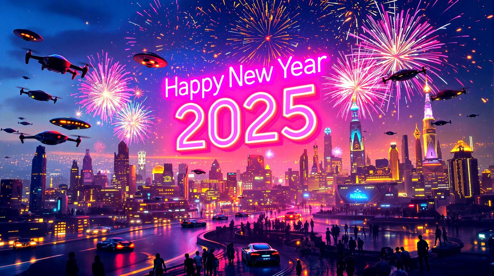 Futuristic New Year's Eve Celebration in a Hyperrealistic Wo...