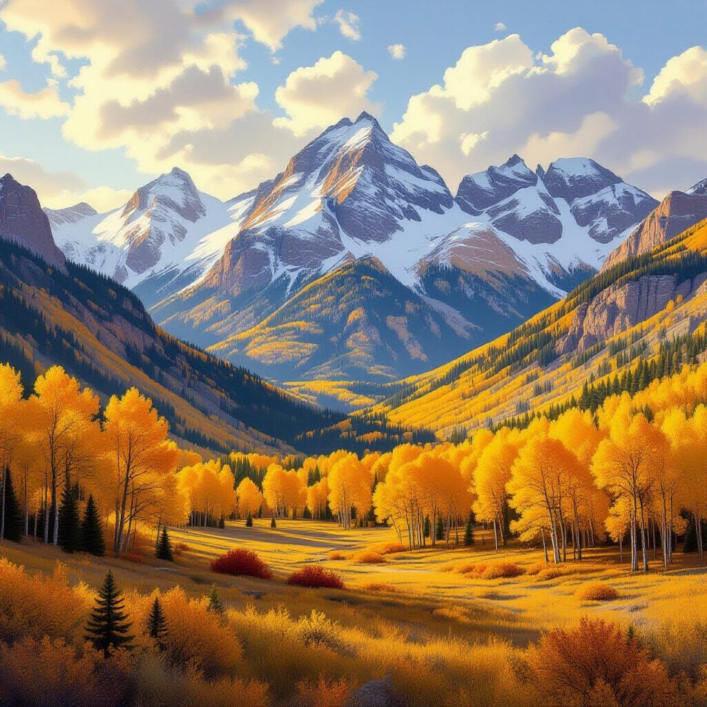 Golden Aspen Mountain in Autumn Light