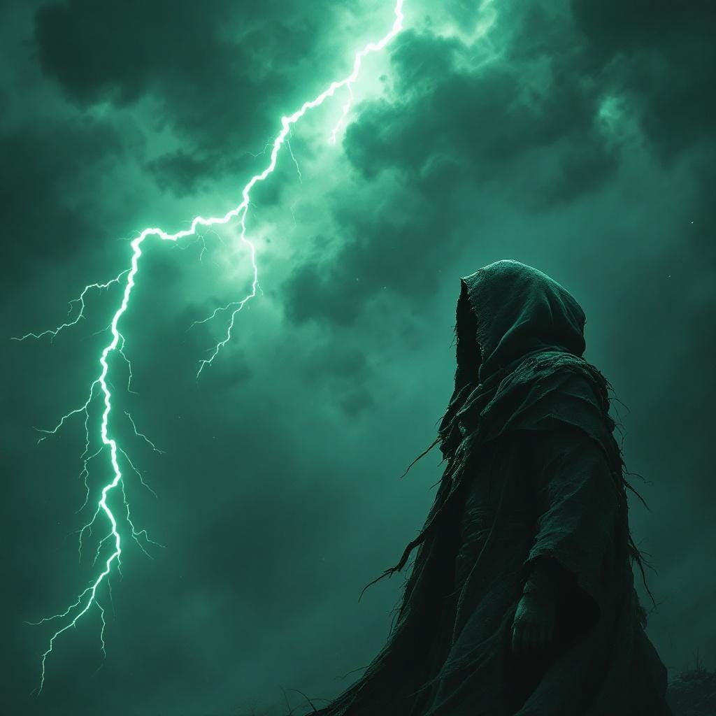 Mystical Figure Watches Green Lightning Storm