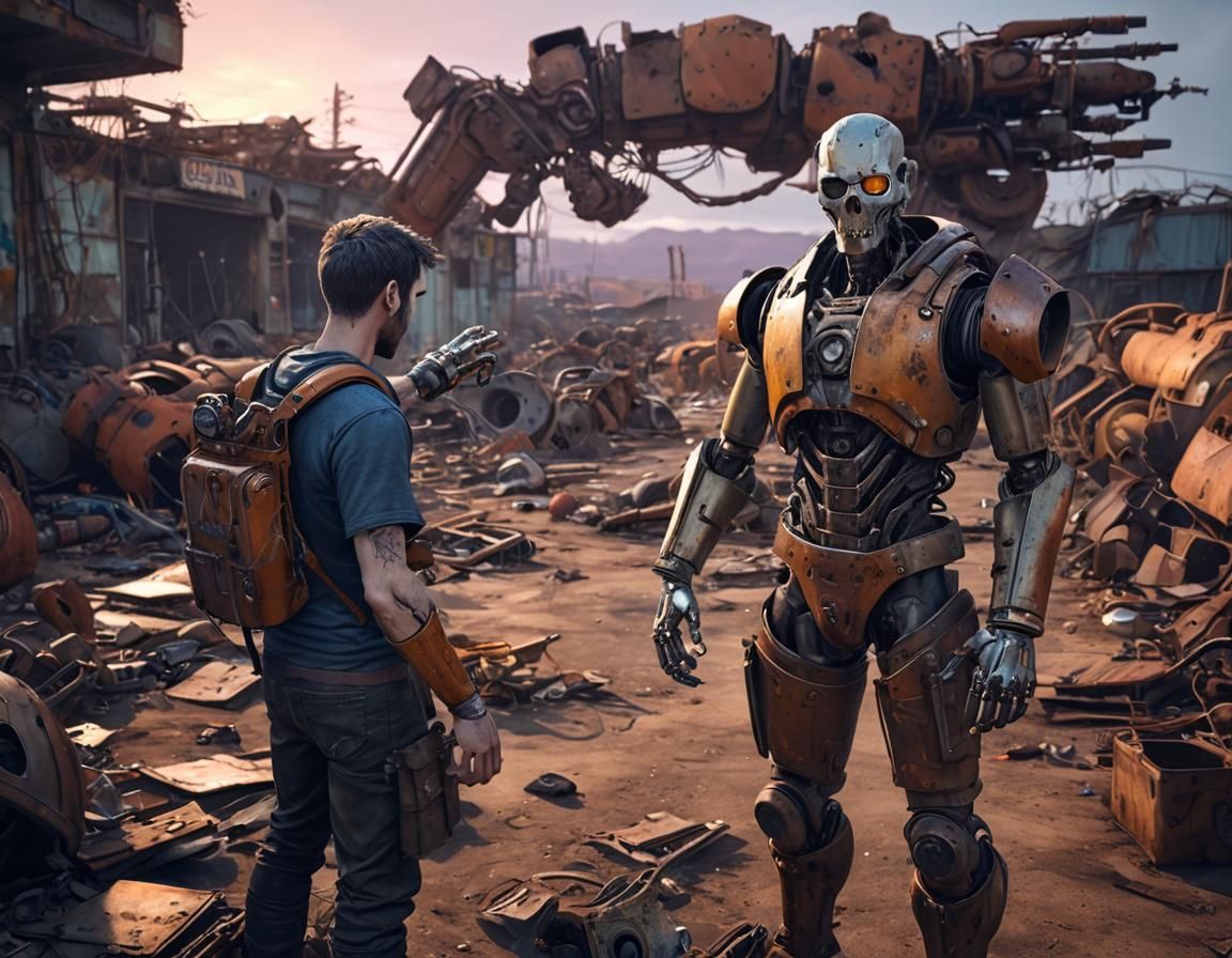 Post-Apocalyptic Scavenger with Prosthetic Arm