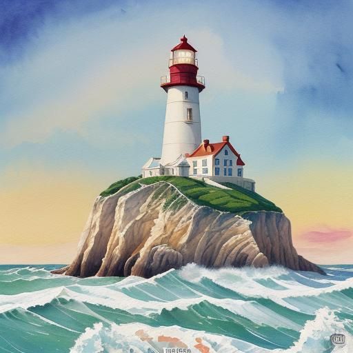 Coastal Lighthouse Logo in Gouache Watercolor Style