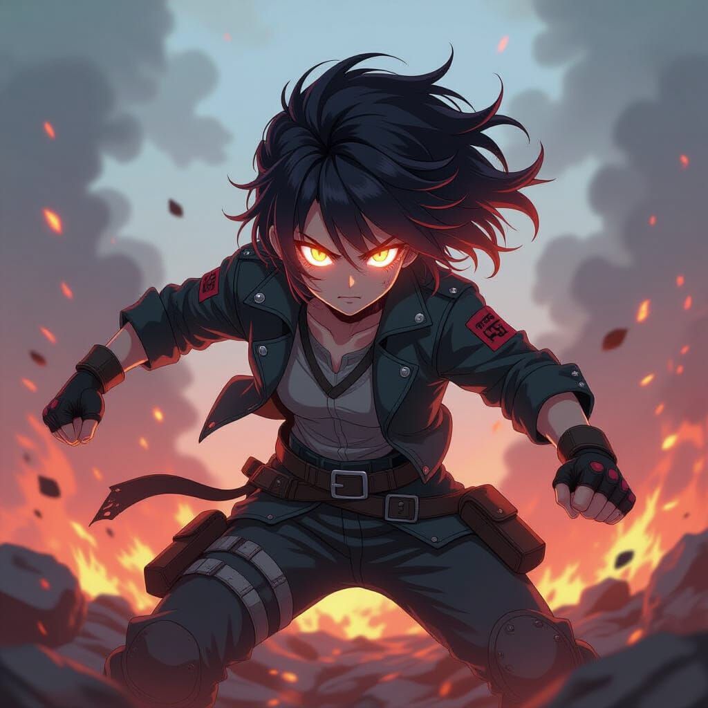 Genya in Dynamic Battle Pose: Anime Key Visual