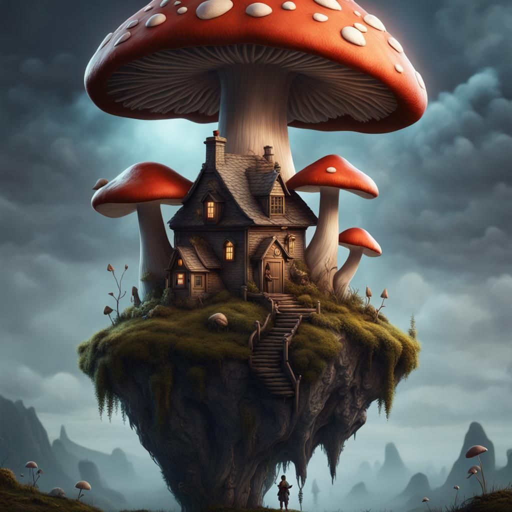Mushroom Home for Small Human: Detailed Matte Painting