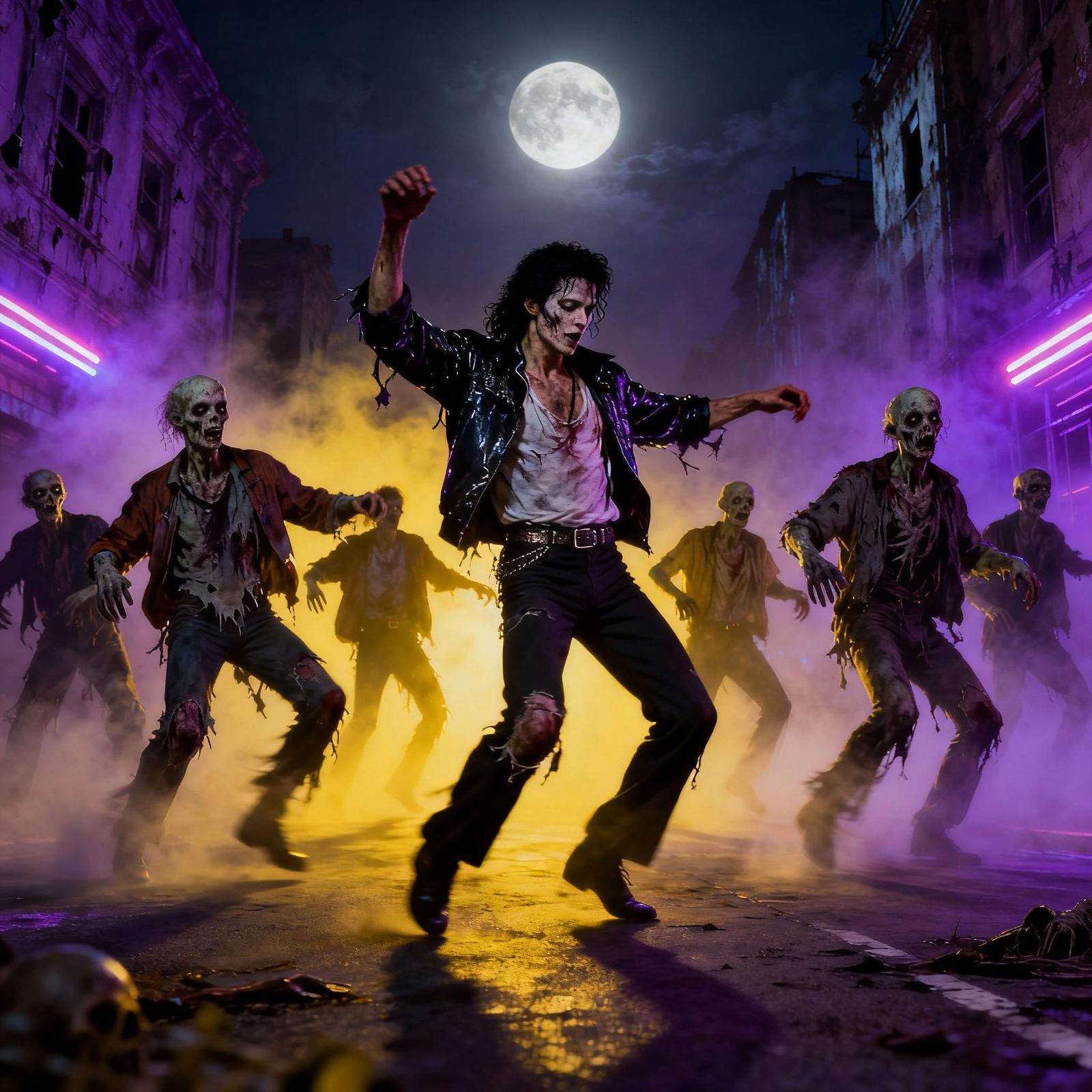 Zombies Dance in Neon Streets - Thriller Choreography