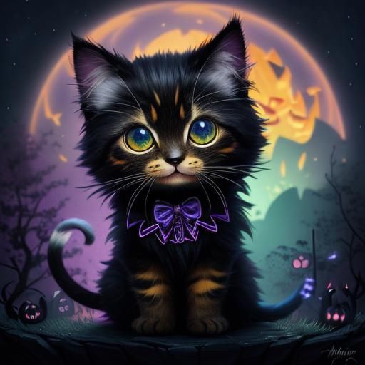 Chibi Kitten's Halloween Adventure in Surreal 3D