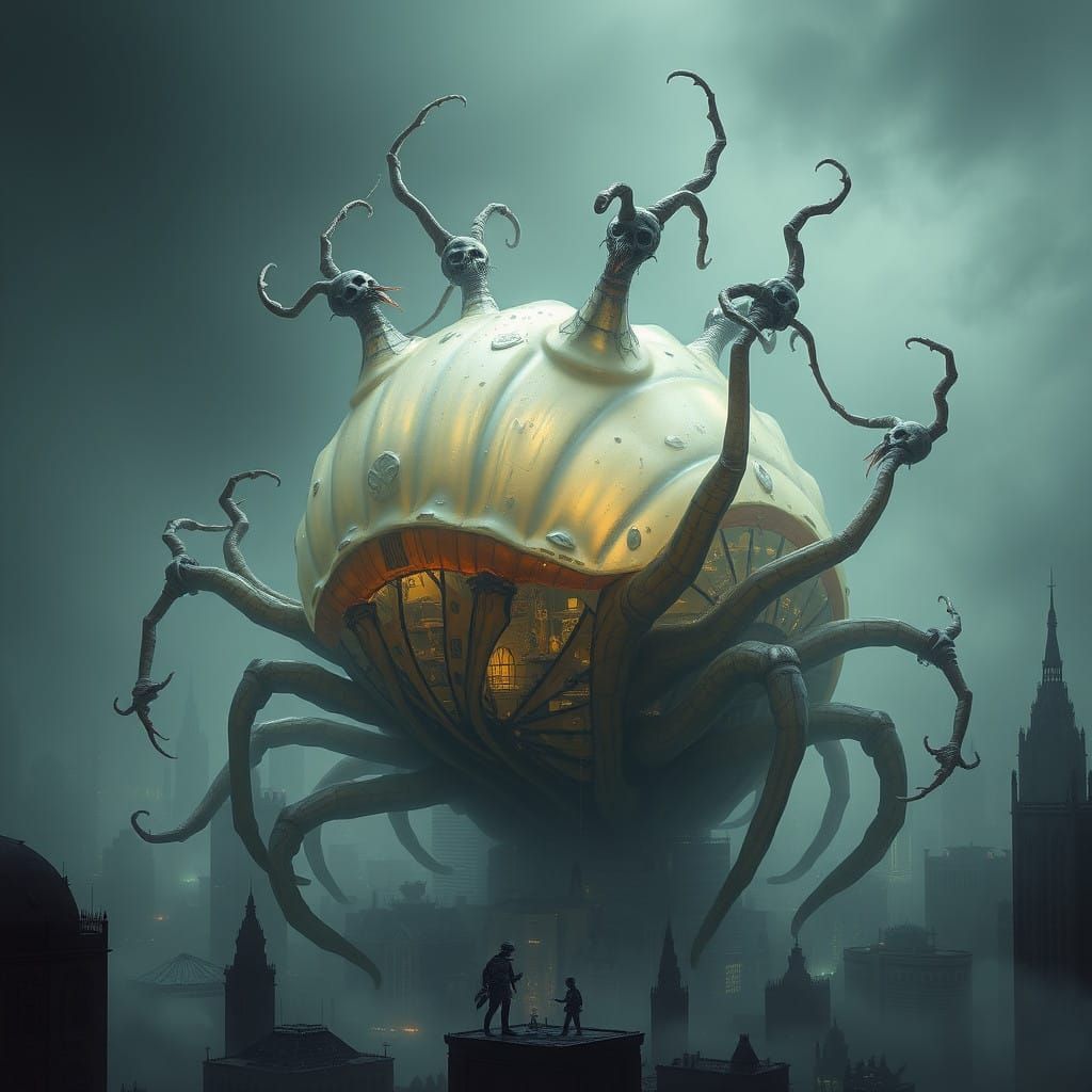 Gargantuan Hermit Slug Rises from Cityscape in Biomechanical...