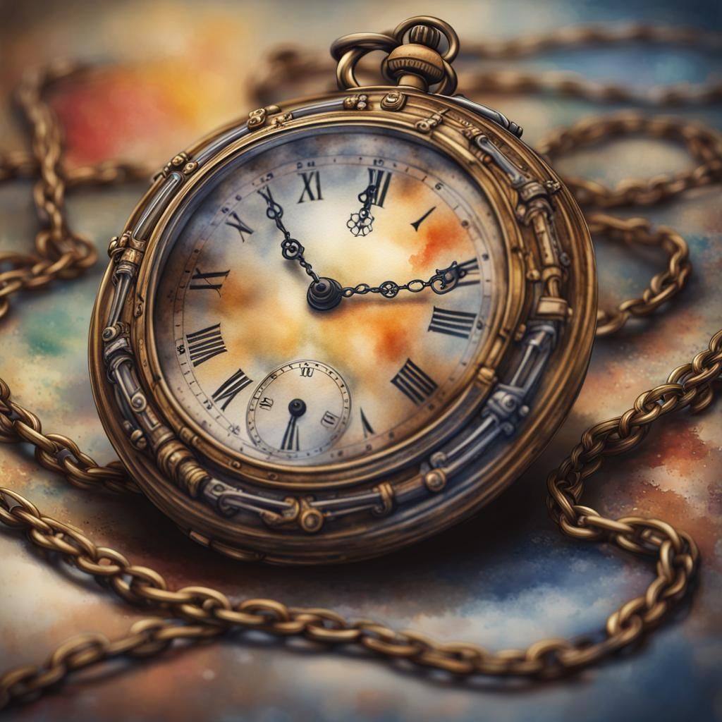 Antique Fob Watch in Watercolor Style