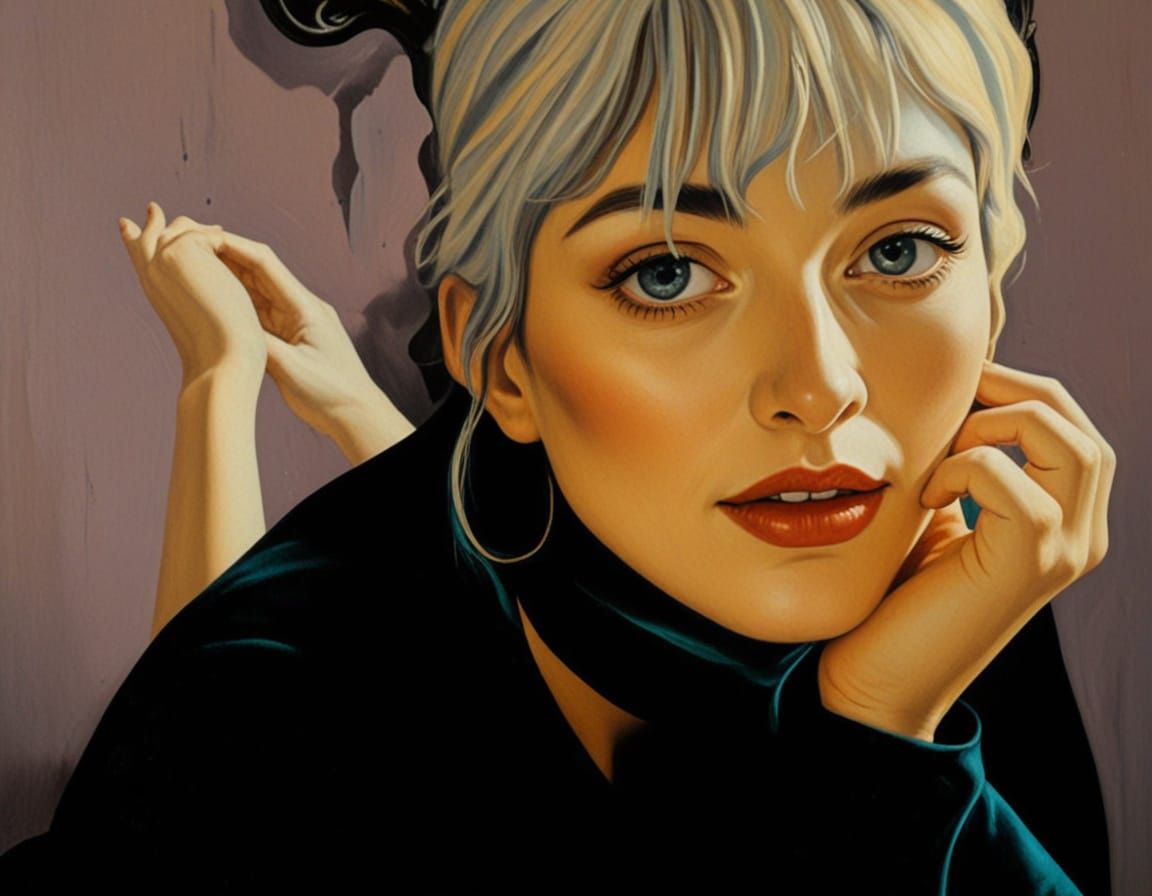 Surreal Woman in Mirror Room Oil Painting