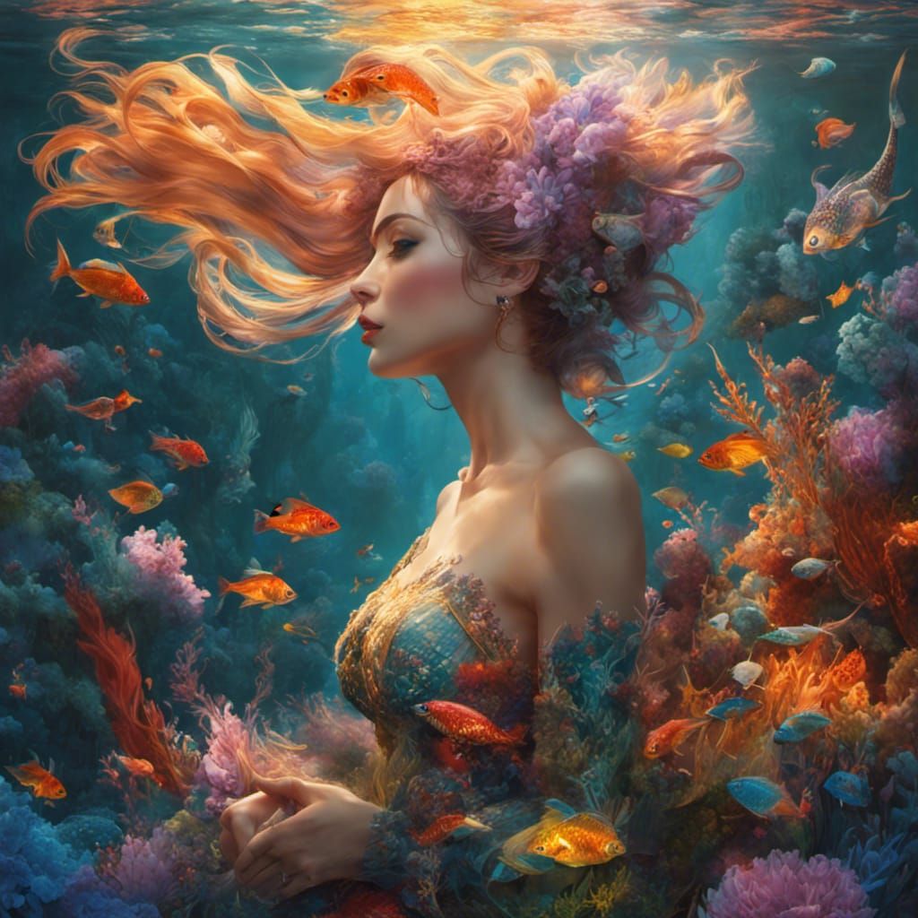 Glittery Mermaid Underwater: Hyperrealistic Octane Photograp...
