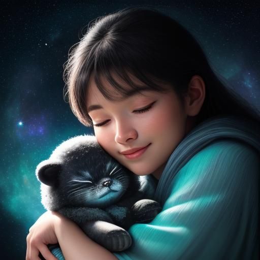 Baby Sleeping on Bioluminescent Moon in Galaxy