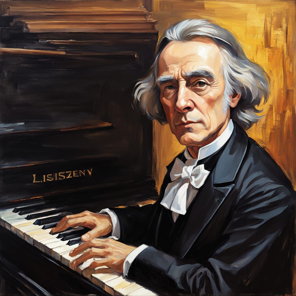 Liszt Plays Piano: Oil Painting in Impressionist Style