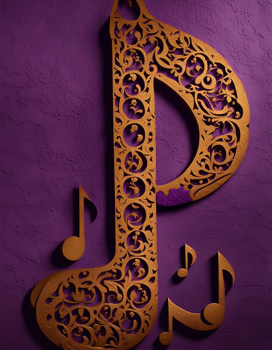 Ornate Music Note in Gothic Calligraphy Art
