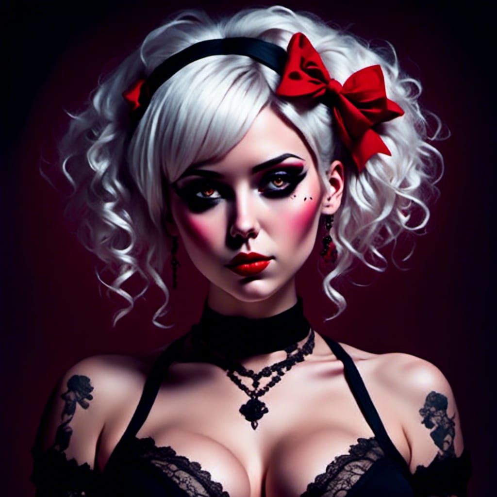 Dark Doll with Black Lace and Red Streak