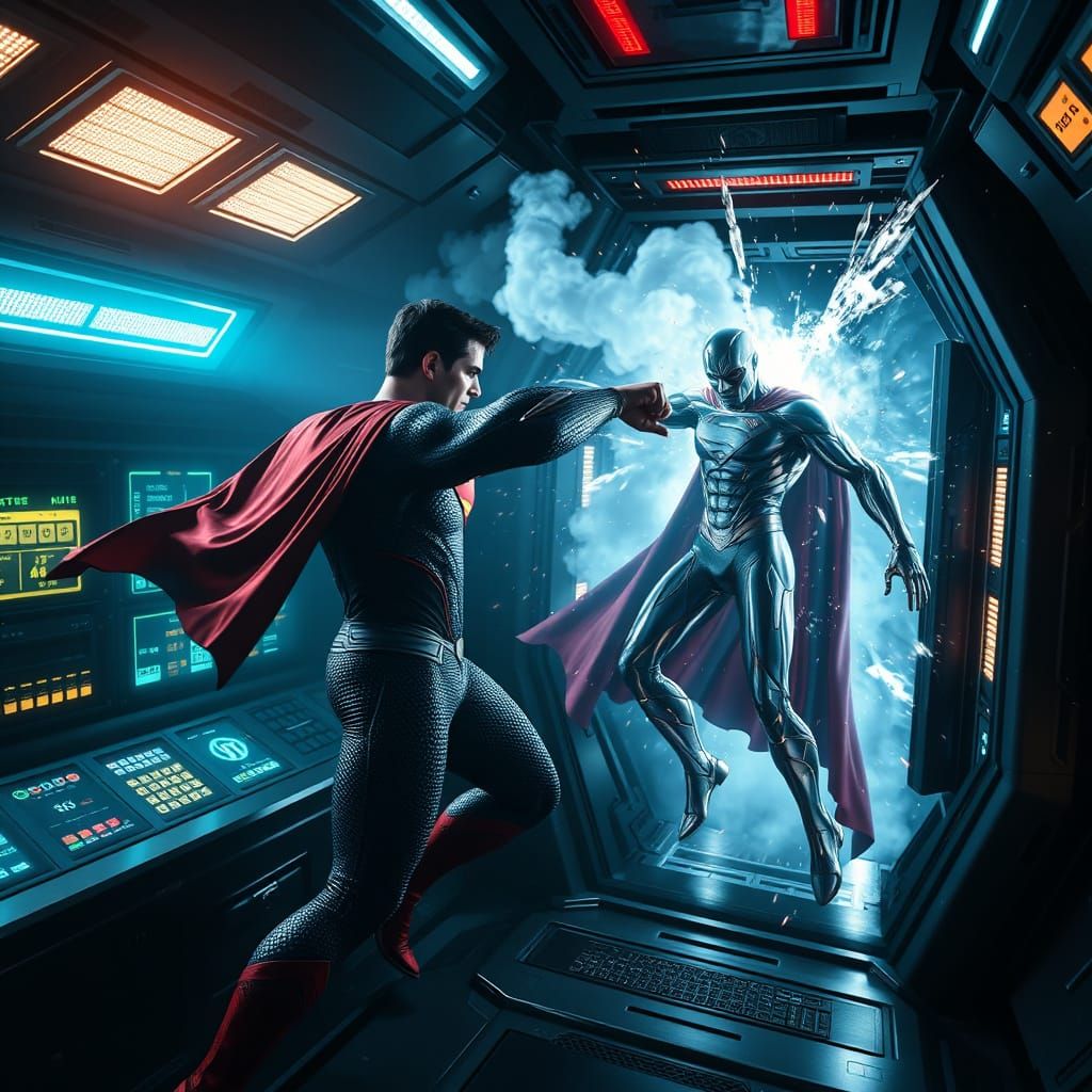 Superman vs Martian Manhunter in Futuristic Space Station