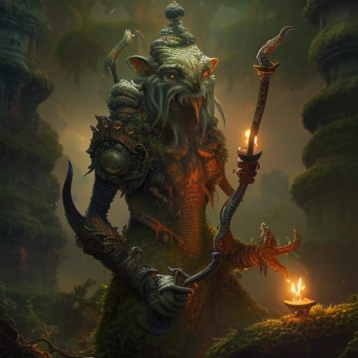 Goblin Treasure Hunter in Sinister Temple: Dark Fantasy Art
