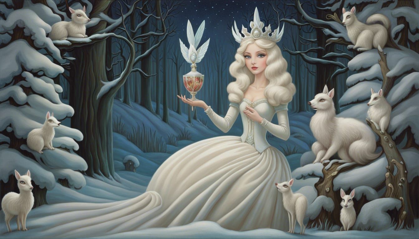Snow Queen in Pop Surrealist Oil Painting