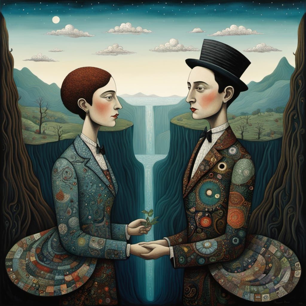 Love Divided by a Whimsical Gorge in Intricately Detailed St...