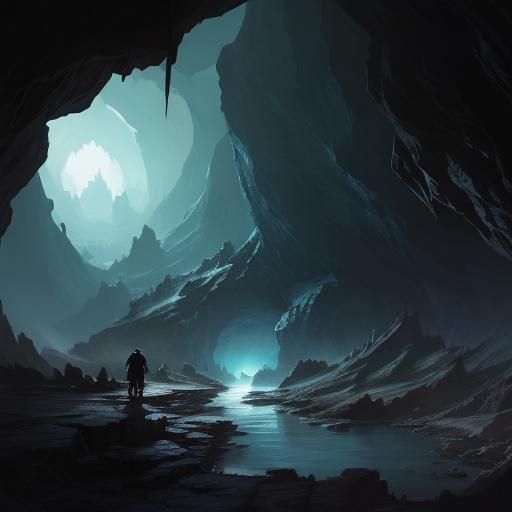 Sinister Hidden Cave Art, Greg Rutkowski Style