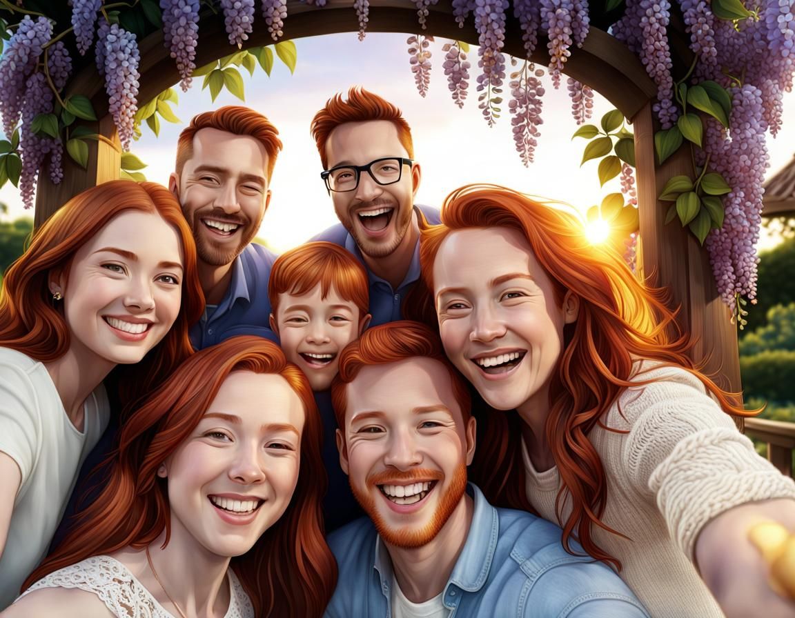 Golden Hour Family Portrait with Wisteria