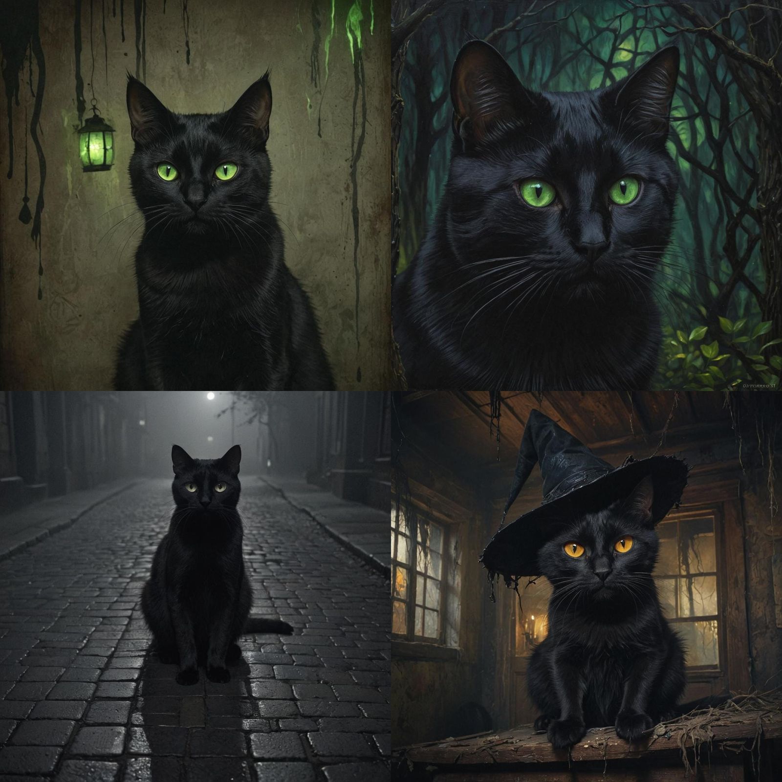 Eerie Black Cat Portrait in Shadow