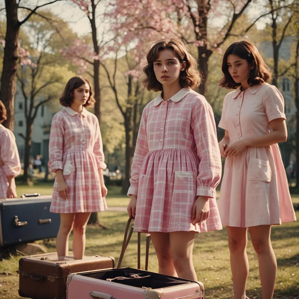 Boy in Babydoll Dress Poses in Suitcase