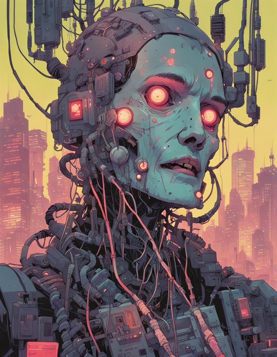 Cyberpunk Zombie Portrait with Technological Augmentations