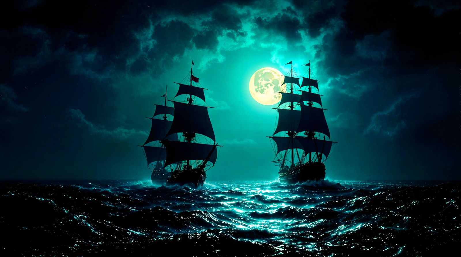 Moonlit Sailing Ships in an Ethereal Night Sky