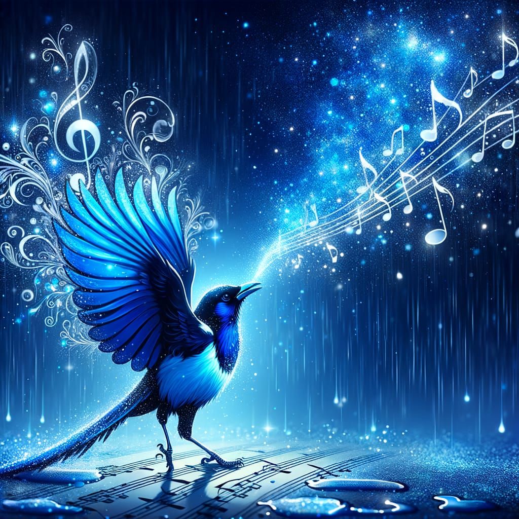 Blue Magpie's Glittering Symphony in Rain