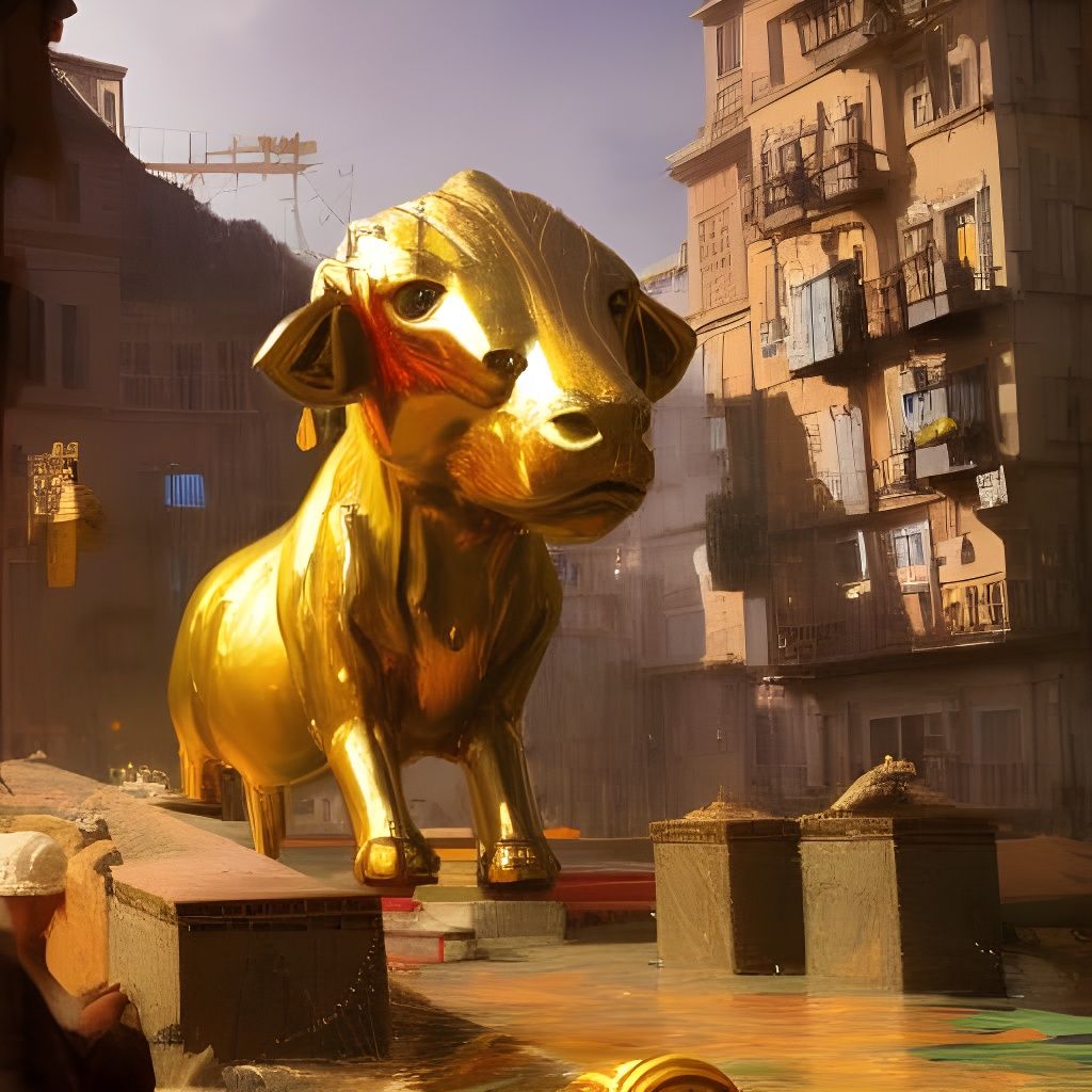 Glowing Golden Calf in Detailed 3D Shading