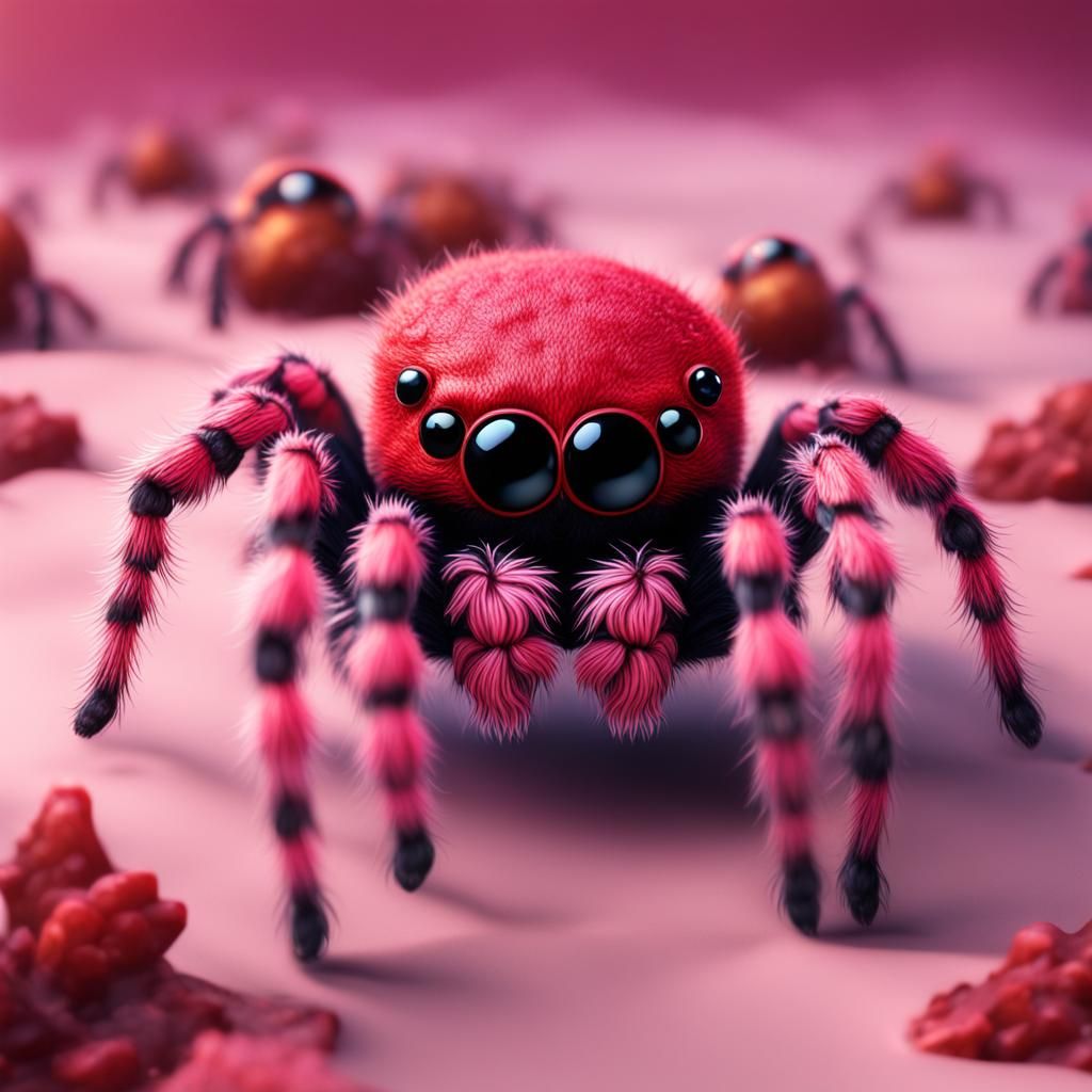 Cute Jumping Spider in Red and Pink