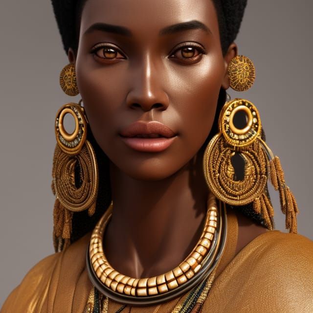 Hyperrealistic African Woman Portrait in Art Nouveau Style
