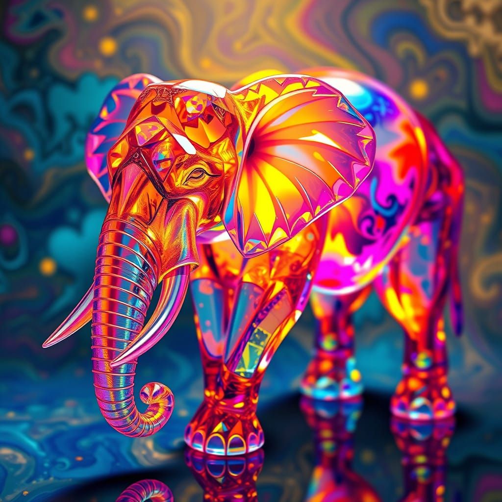 Crystal Elephant in Vibrant, Dreamlike Splendor