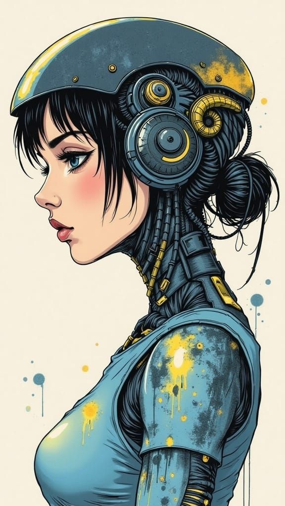 Cyborg Woman Portrait with Biomechanical Details